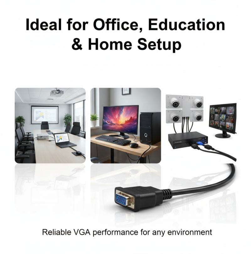 COMPIX VGA Cable 1.5M, 15 Pin Male to Male High Speed 1080P Full HD Display Cable, Durable Premium Monitor Cord for Strong Signals, VGA Cables for Computer Mac Mini PC Gaming Laptop MacBook - Black - Image 5