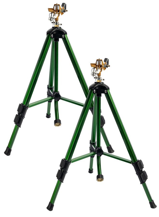Hourleey Impact Sprinkler on Tripod Base, 2 Pack Heavy Duty Brass Lawn Sprinkler, 0-360 Degree Large Area Coverage, 3/4 Inch Connector Solid Alloy Extension Legs Flip Locks with Brass Sprinkler Head - Image 1