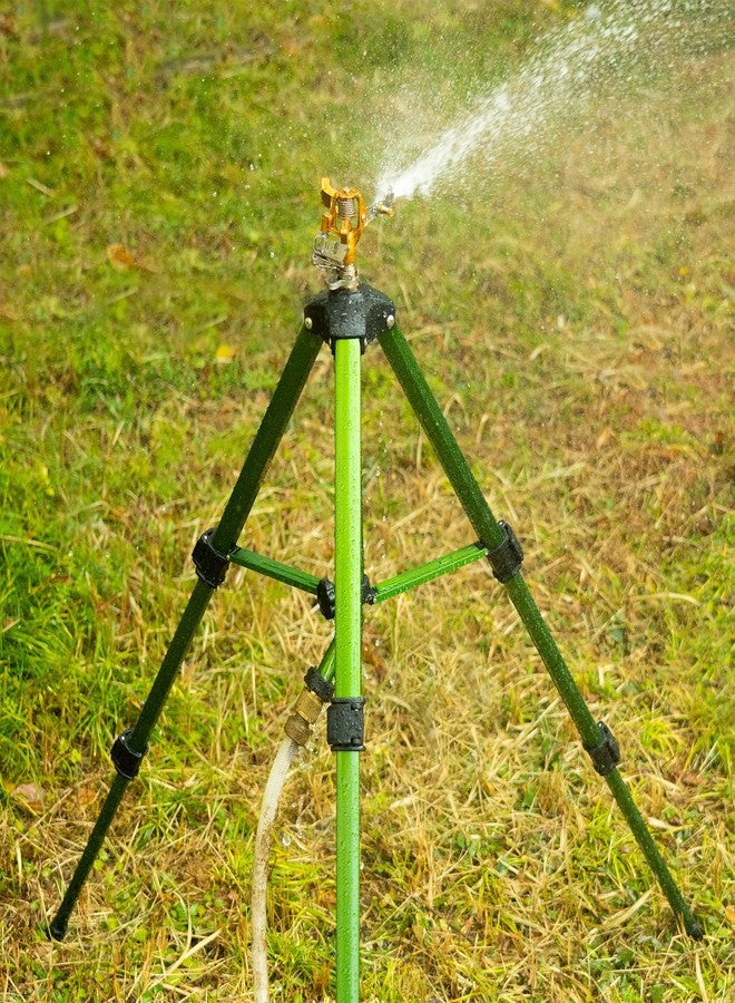 Hourleey Impact Sprinkler on Tripod Base, 2 Pack Heavy Duty Brass Lawn Sprinkler, 0-360 Degree Large Area Coverage, 3/4 Inch Connector Solid Alloy Extension Legs Flip Locks with Brass Sprinkler Head - Image 2