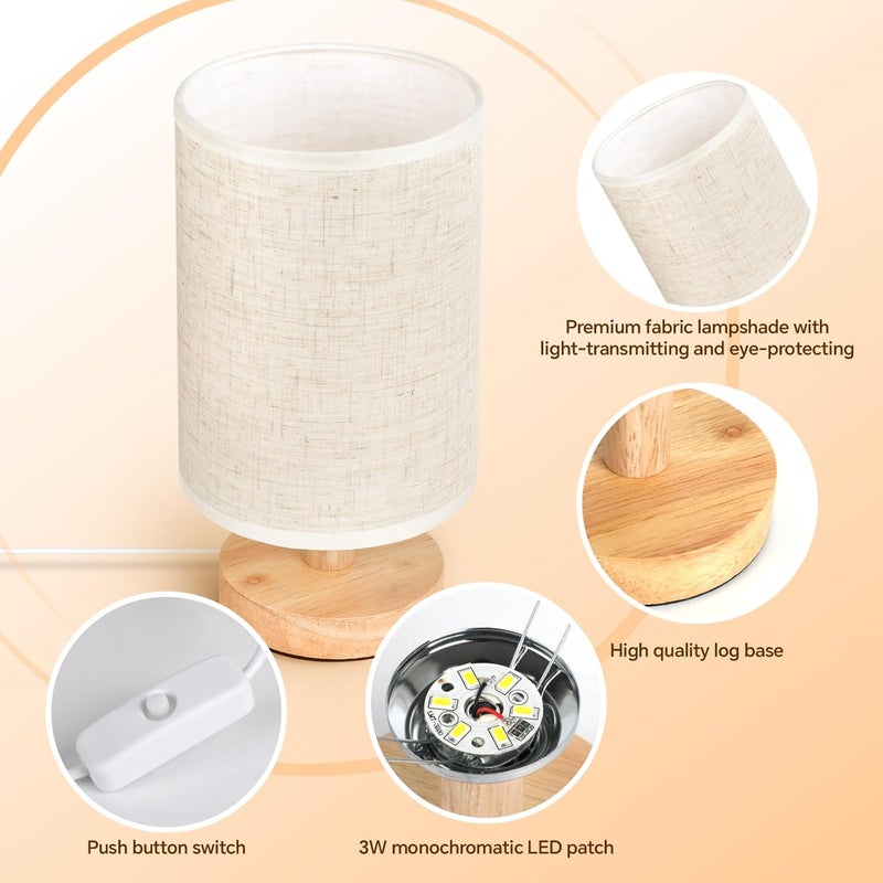 Baytion Bedside Table Lamp with Linen Lampshade and Log Base - USB Charging Nightstand Lamp - Image 4