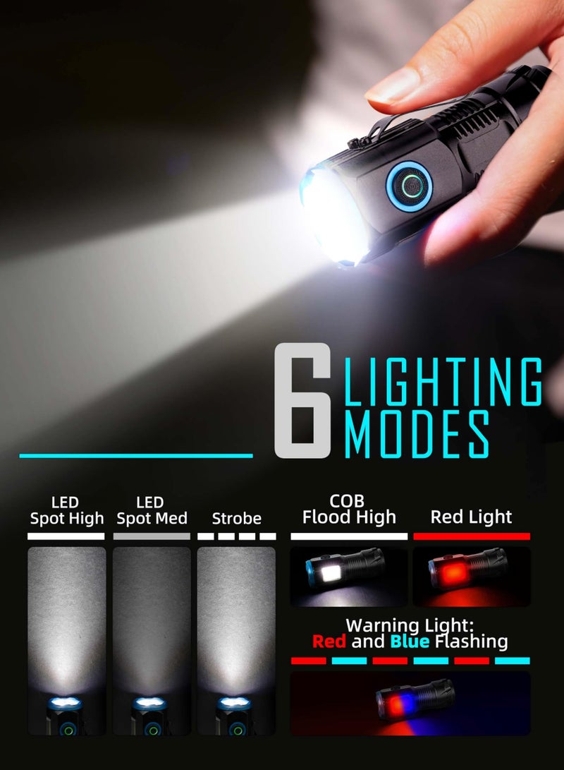 Compact LED Flashlight, 1200 Lumens - Small USB Rechargeable Flashlight with Clip, Mini Pocket EDC with Unique Tail Design - Image 3