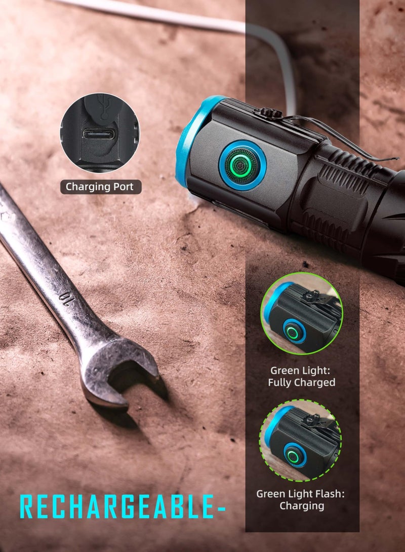 Compact LED Flashlight, 1200 Lumens - Small USB Rechargeable Flashlight with Clip, Mini Pocket EDC with Unique Tail Design - Image 4