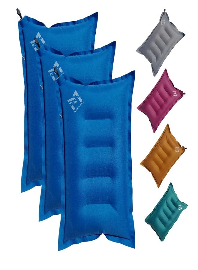 PM SQUARE Cotton Blend Air Inflatable Travel Pillow Pack of 3 for Travelling in Train, Bus, Camping, Hostel and Office - Multi Colour - Image 1