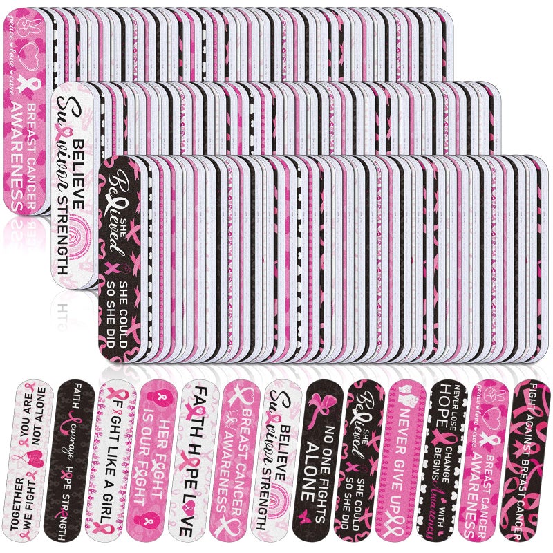 Lanties 200 Pcs Breast Cancer Awareness Nail Files Bulk Breast Cancer Awareness Emery Boards Manicure Tools Pink Ribbon Nail Buffering Files Women Party Gift Accessories Public Welfare Activity Favor