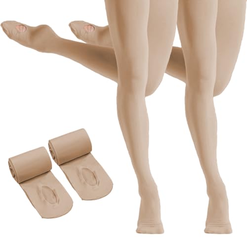 HETH Ballet Tights for Girls - Ultra Soft Dance Tights Convertible Tan Tight (Toddler/Kids,Small,2pcs) - Image 1