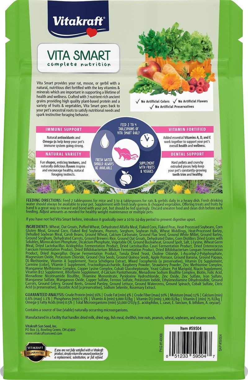 Vitakraft Vita Smart Rat and Mouse Food - Complete Nutrition - Premium Fortified Blend with Ancient Grains for Rats, Mice, and Gerbils - Image 2