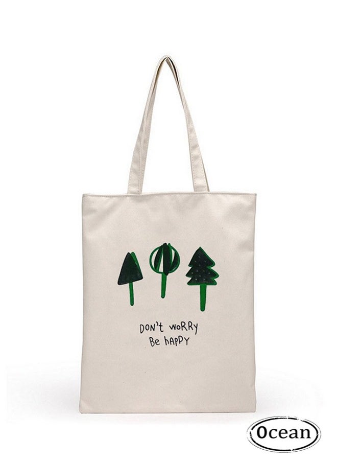 Ocean Canvas Shopping Bag White/Green, Tote Bag Aesthetic, Three Small Trees Canvas Tragetasche, Simplicity Style Stofftasche, Perfect Gift for Friends, Family  - Image 1