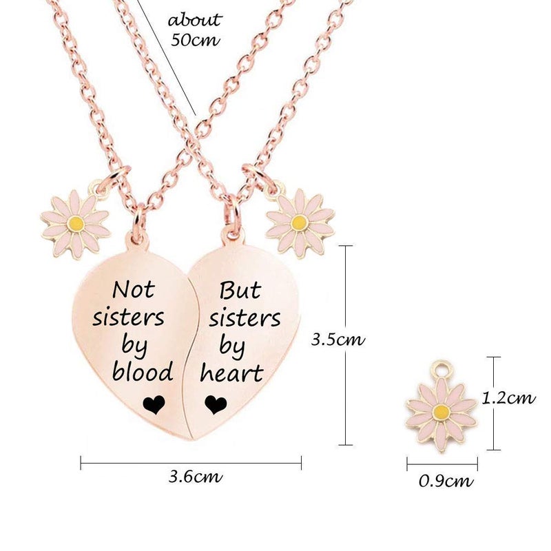 MJartoria BFF Necklace for 2-Split Heart Necklace Not Sisters by Blood Pendant Best Friend Friendship Necklace Set of 2 Valentines Day Gifts for Her(Rose Gold, A-Daisy) - Image 4