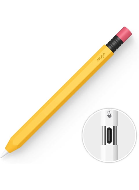 حافظة أقلام كلاسيكية متوافقة مع غطاء غطاء قلم Apple Pencil USB-C، تصميم كلاسيكي متوافق مع الشحن المغناطيسي - أصفر