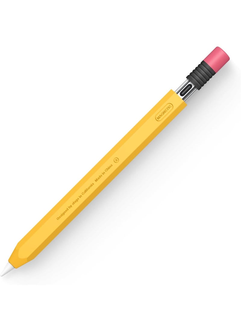 حافظة أقلام كلاسيكية متوافقة مع غطاء غطاء قلم Apple Pencil USB-C، تصميم كلاسيكي متوافق مع الشحن المغناطيسي - أصفر