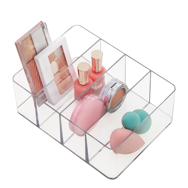 STORi 4-Compartment Clear Plastic Organizer, Rectangular Divided Makeup and Vanity Storage Bin, Use Upright for Eyeshadow Palettes, Made in USA - Image 1