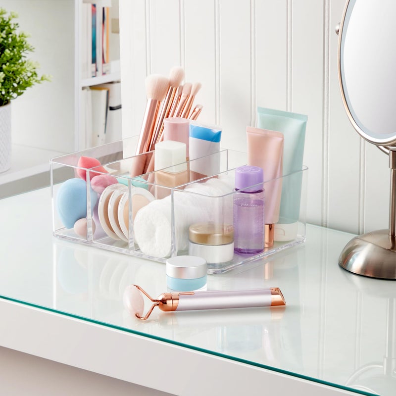 STORi 4-Compartment Clear Plastic Organizer, Rectangular Divided Makeup and Vanity Storage Bin, Use Upright for Eyeshadow Palettes, Made in USA - Image 3