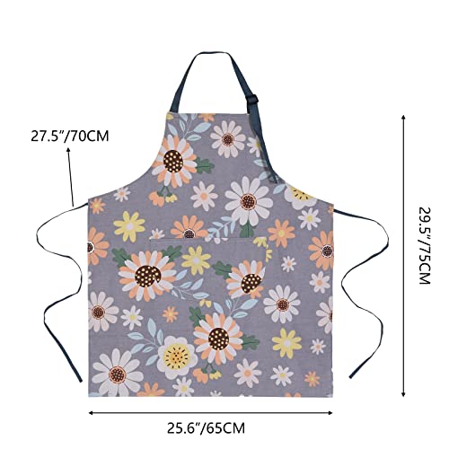 ARBINSON 2 Pack Floral Apron for Women with Pockets, Adjustable Cotton Chef Aprons for Kitchen, Cooking, BBQ & Grill (Green/Leaves) - Image 2