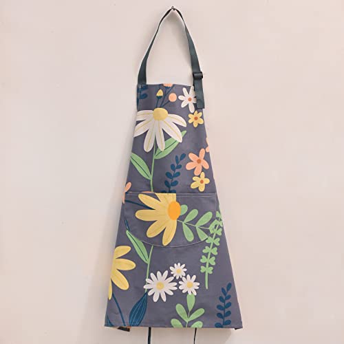 ARBINSON 2 Pack Floral Apron for Women with Pockets, Adjustable Cotton Chef Aprons for Kitchen, Cooking, BBQ & Grill (Green/Leaves) - Image 4