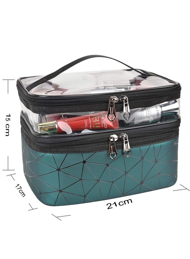 LOGAN INFOTECH Makeup Bags Double Layer Large Travel Cosmetic Cases Makeup Pouch for Women Toiletry Bags Water-Resistant for Girl Camping College (Green) - Image 2