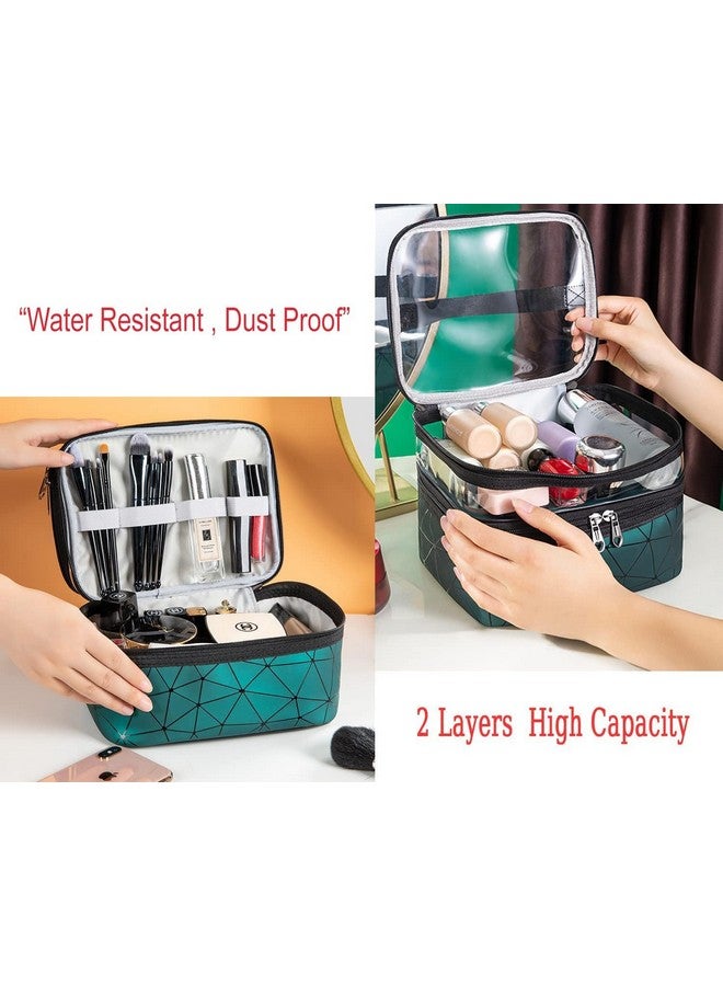 LOGAN INFOTECH Makeup Bags Double Layer Large Travel Cosmetic Cases Makeup Pouch for Women Toiletry Bags Water-Resistant for Girl Camping College (Green) - Image 5
