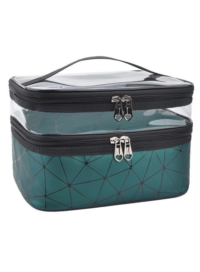 LOGAN INFOTECH Makeup Bags Double Layer Large Travel Cosmetic Cases Makeup Pouch for Women Toiletry Bags Water-Resistant for Girl Camping College (Green) - Image 1