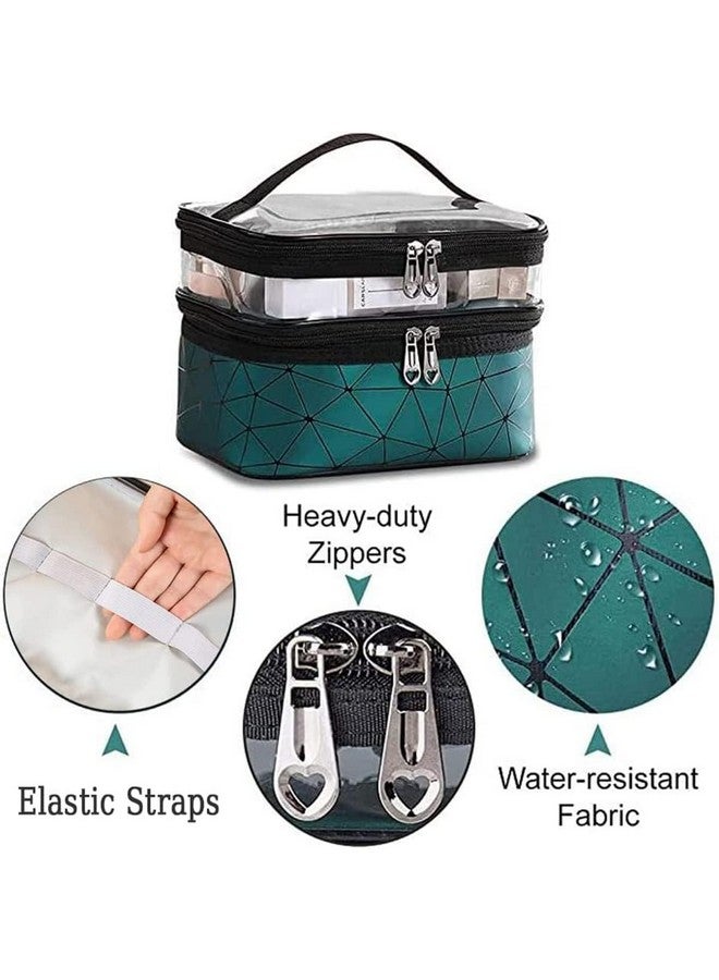 LOGAN INFOTECH Makeup Bags Double Layer Large Travel Cosmetic Cases Makeup Pouch for Women Toiletry Bags Water-Resistant for Girl Camping College (Green) - Image 4