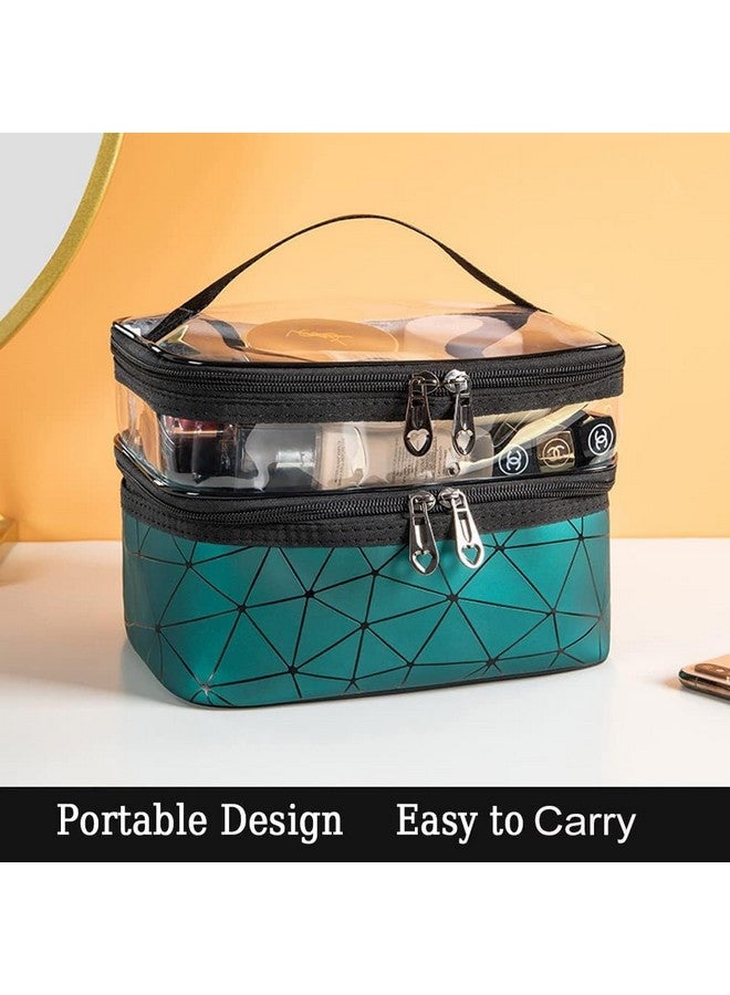 LOGAN INFOTECH Makeup Bags Double Layer Large Travel Cosmetic Cases Makeup Pouch for Women Toiletry Bags Water-Resistant for Girl Camping College (Green) - Image 3