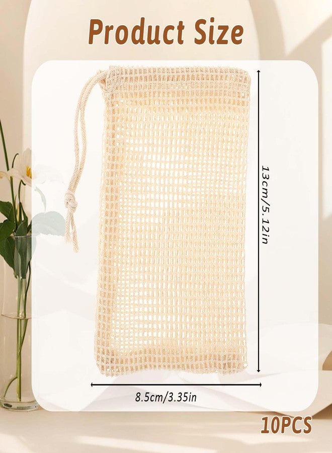 COMNICO 10 PCS Soap Bags Natural Sisal Soap Saver for Foaming and Drying Bubble Mesh Soap Scrubber Pouch Handmade Cotton Bag with Drawstring Body Facial Cleaning Bath Shower Tool - Image 2
