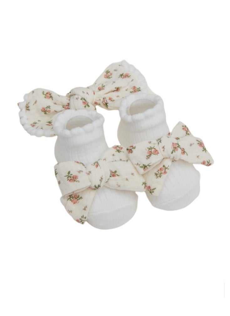 Bambimici Bambimici - Anika Socks & Ribbon Bow Headband Set -  Floral Cream  - Image 2