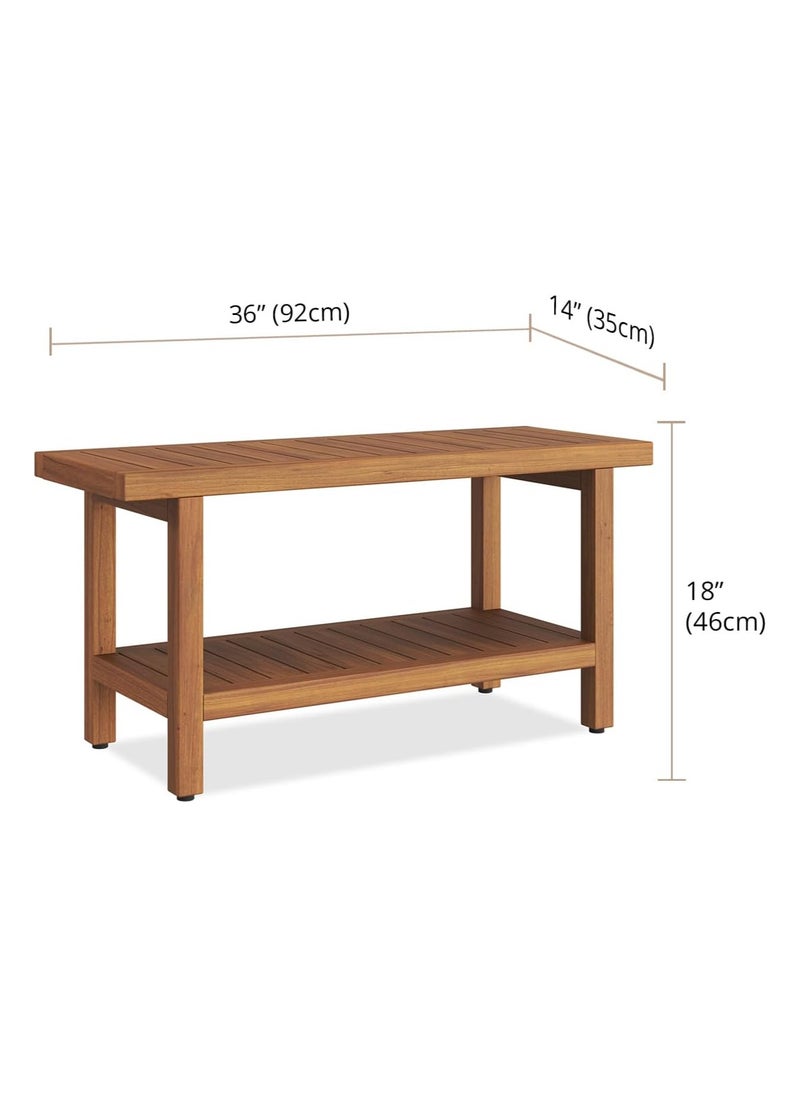 Generic - The Natural Beech Wood Spa Shower Bench with Shelf measures approximately 91.44 cm, and it provides a stylish and functional addition to your spa experience. - Image 1
