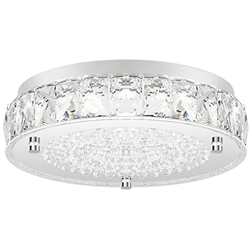 Brightever Crystal Chandeliers Flush Mount LED Ceiling Light Fixture, 5000K Daylight White Super Bright 1980LM 11-Inch Dimmable Farmhouse Kitchen Light Modern Ceiling Lamp for Bedroom Bathroom Nursery - Image 1