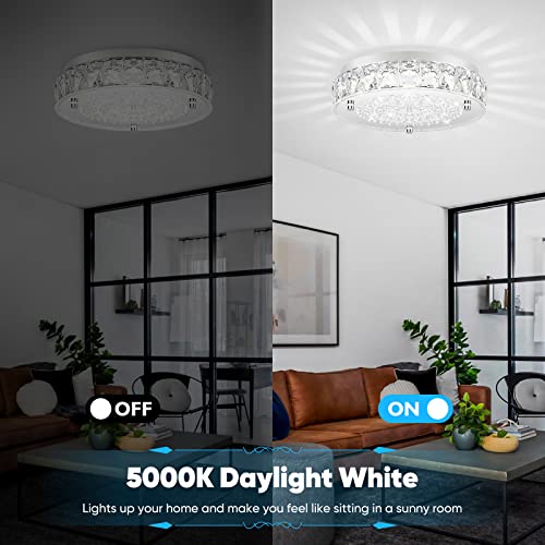 Brightever Crystal Chandeliers Flush Mount LED Ceiling Light Fixture, 5000K Daylight White Super Bright 1980LM 11-Inch Dimmable Farmhouse Kitchen Light Modern Ceiling Lamp for Bedroom Bathroom Nursery - Image 5