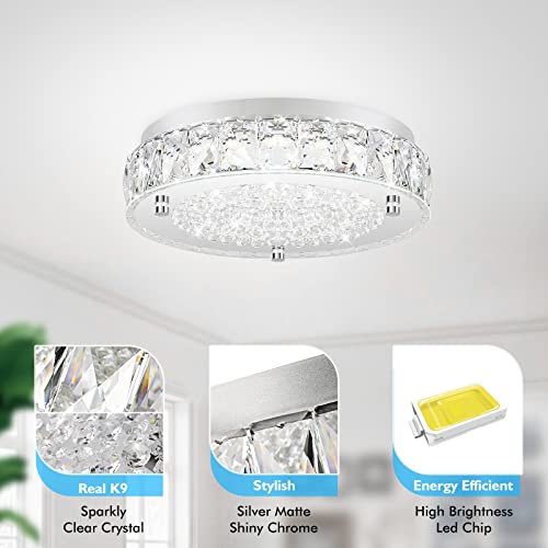Brightever Crystal Chandeliers Flush Mount LED Ceiling Light Fixture, 5000K Daylight White Super Bright 1980LM 11-Inch Dimmable Farmhouse Kitchen Light Modern Ceiling Lamp for Bedroom Bathroom Nursery - Image 2
