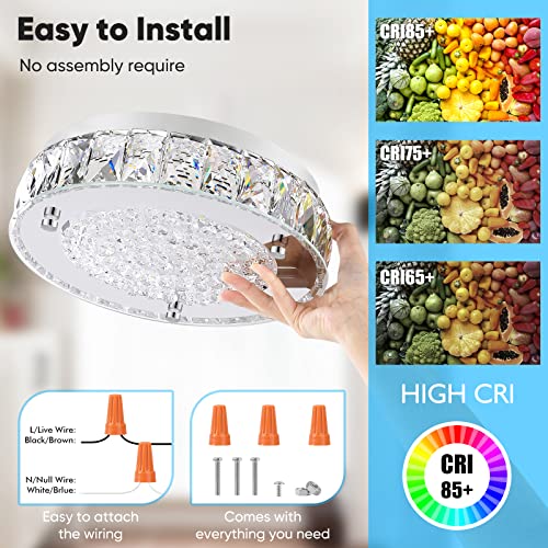 Brightever Crystal Chandeliers Flush Mount LED Ceiling Light Fixture, 5000K Daylight White Super Bright 1980LM 11-Inch Dimmable Farmhouse Kitchen Light Modern Ceiling Lamp for Bedroom Bathroom Nursery - Image 4