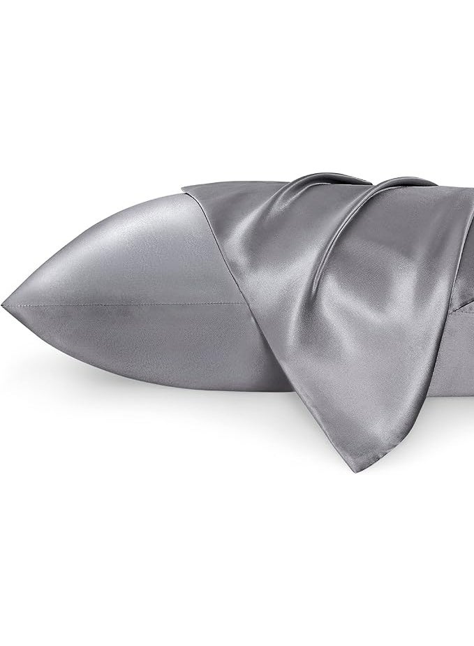 2 عبوة أكياس مخدة فاخرة من حرير التوت، 25 من الحرير الساتان المنسوج من الحرير المومي، مغلف بإغلاق بلون واحد لا يسبب الحساسية، يغسل يدوياً فقط، مصمم للشعر والبشرة، 120-140 جم - Image 1