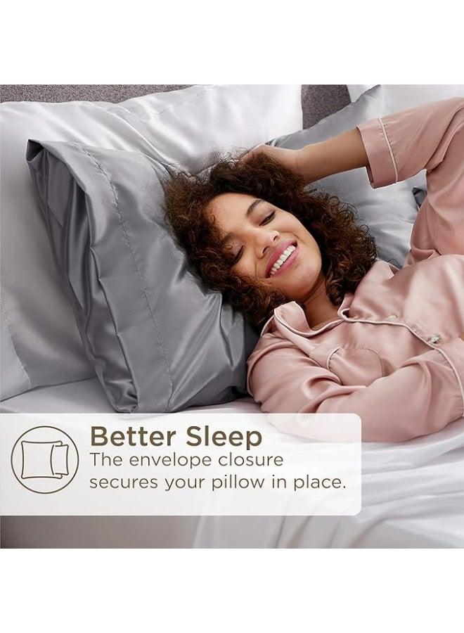 2 عبوة أكياس مخدة فاخرة من حرير التوت، 25 من الحرير الساتان المنسوج من الحرير المومي، مغلف بإغلاق بلون واحد لا يسبب الحساسية، يغسل يدوياً فقط، مصمم للشعر والبشرة، 120-140 جم - Image 5