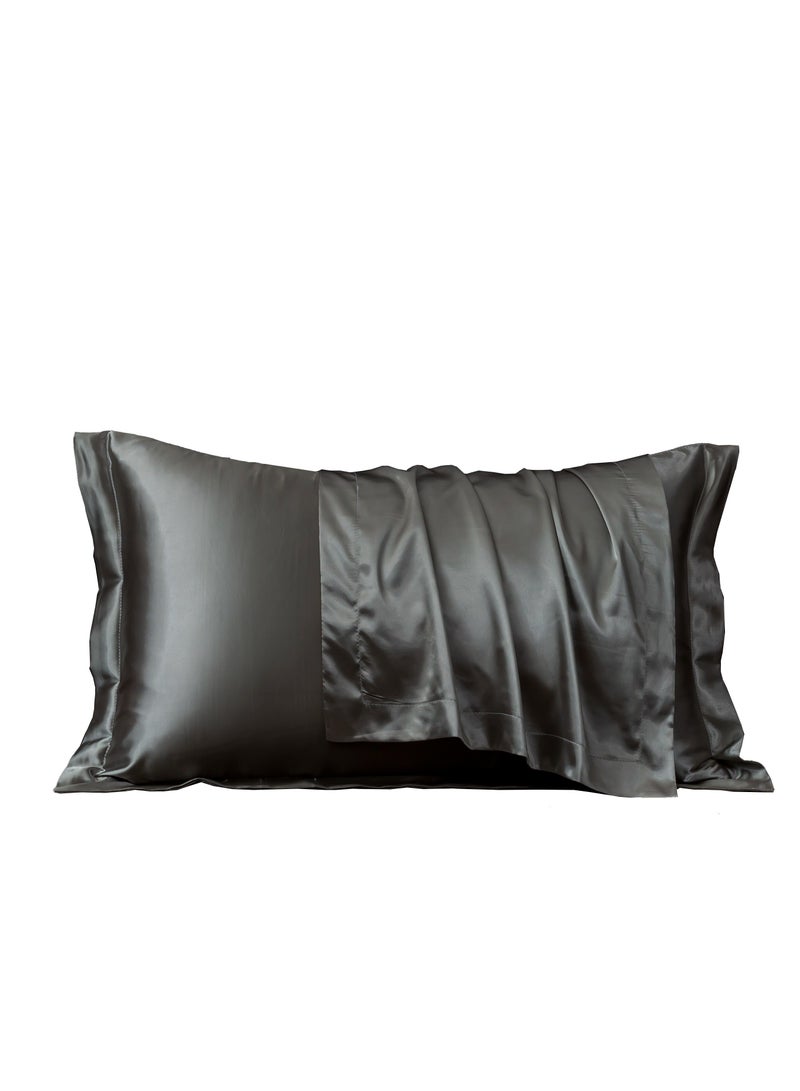 [2-Pack Silk Pillowcases] 2-Pack Luxurious Mulberry Silk Pillowcases, Satin Weave, Hypoallergenic | Polyester, Solid Color, Envelope Closure, Hand Wash Only, 120-140Gsm，Dark Gray  - Image 1