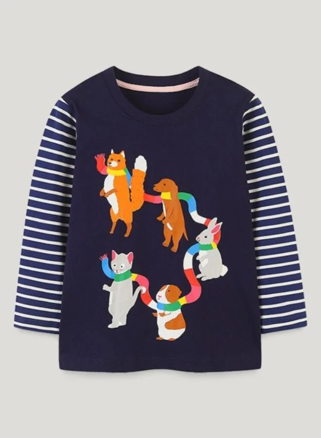 YUNIQEE Black Printed Long Sleeve Crew Neck T-Shirt