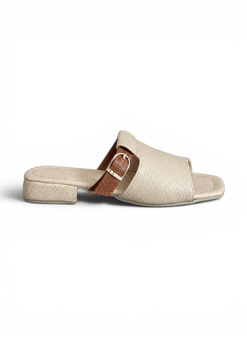 LIFESTYLISH Slippers Leather Elegant With Buckle - SL-218 - Beige - Image 2