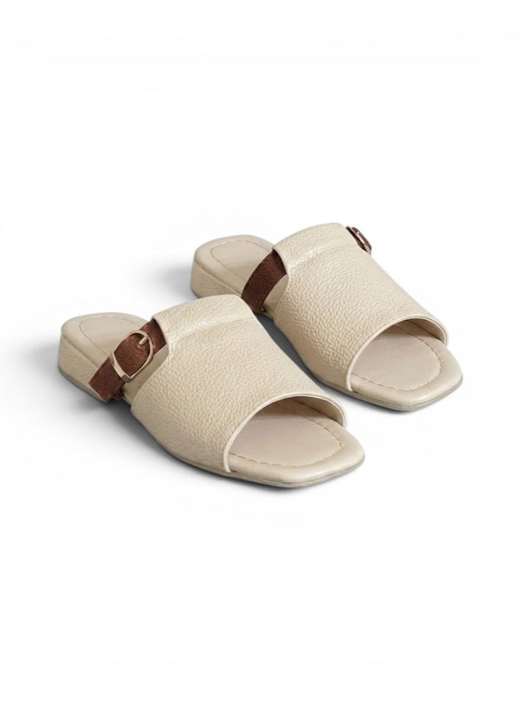 LIFESTYLISH Slippers Leather Elegant With Buckle - SL-218 - Beige - Image 4