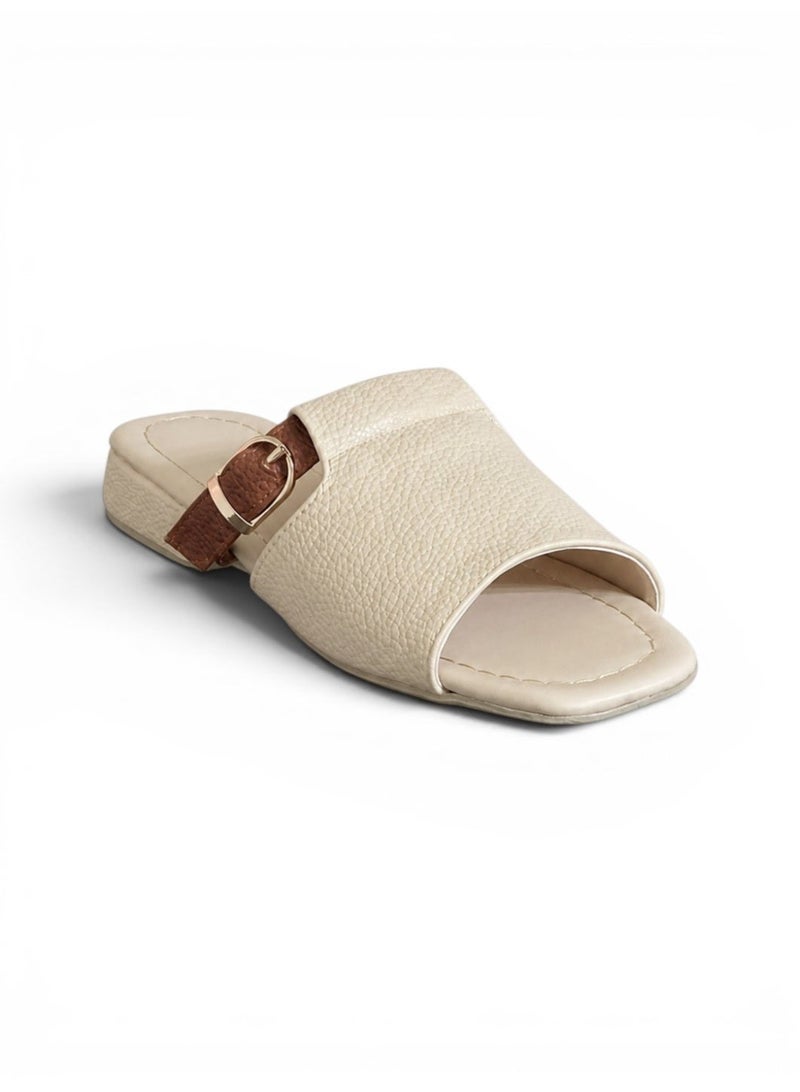 LIFESTYLISH Slippers Leather Elegant With Buckle - SL-218 - Beige - Image 3