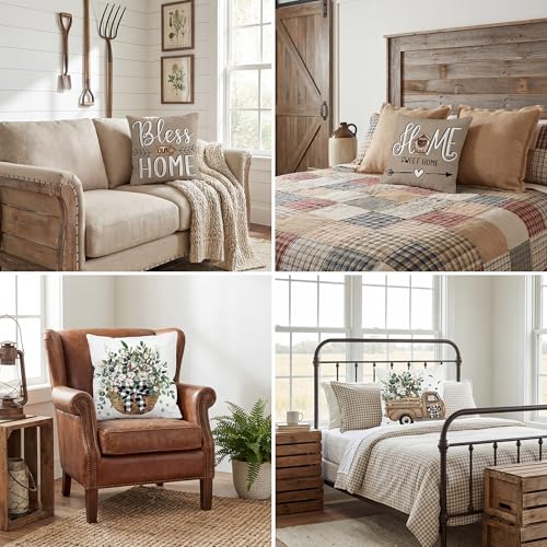 FUTBU Farmhouse Throw Pillow Covers 18x18 Inch Set of 4, Home Sweet Home Spring Cushion Case Decoration for Sofa Couch 4Pcs Eucalyptus Leaves Farm Pillow Covers Bless Our House Brown - Image 3