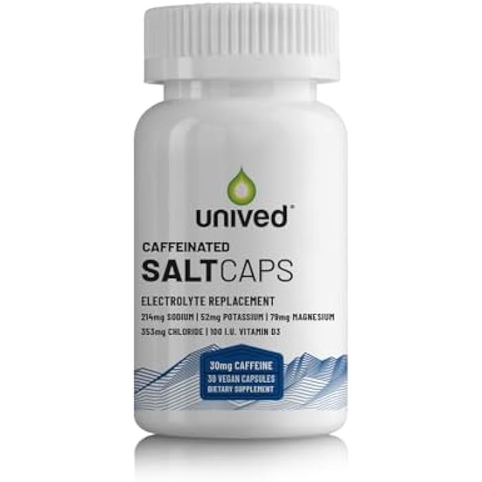 Unived Salt Capsules with 30mg Caffeine & Vitamin D3 | Salt Capsules with Electrolytes for Running, Endurance Sports Nutrition, Running Supplements | 30 Count Electrolyte Capsules - Image 1