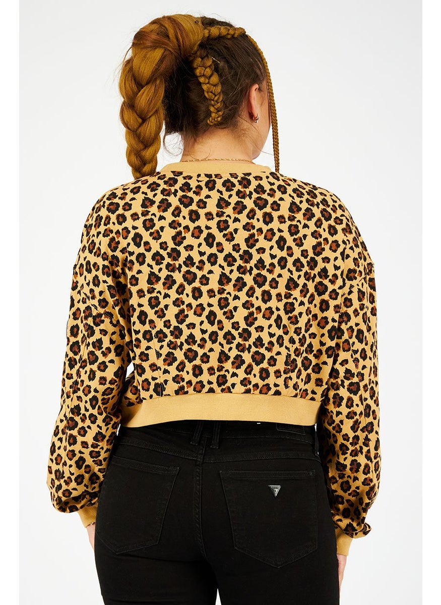 Jennyfer - Women Animal Print Long Sleeve Sweatshirt, Dark Beige - Image 1