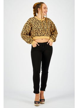 Women Animal Print Long Sleeve Sweatshirt, Dark Beige