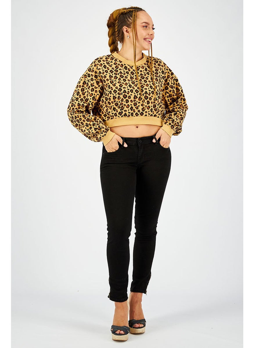 Jennyfer - Women Animal Print Long Sleeve Sweatshirt, Dark Beige - Image 1