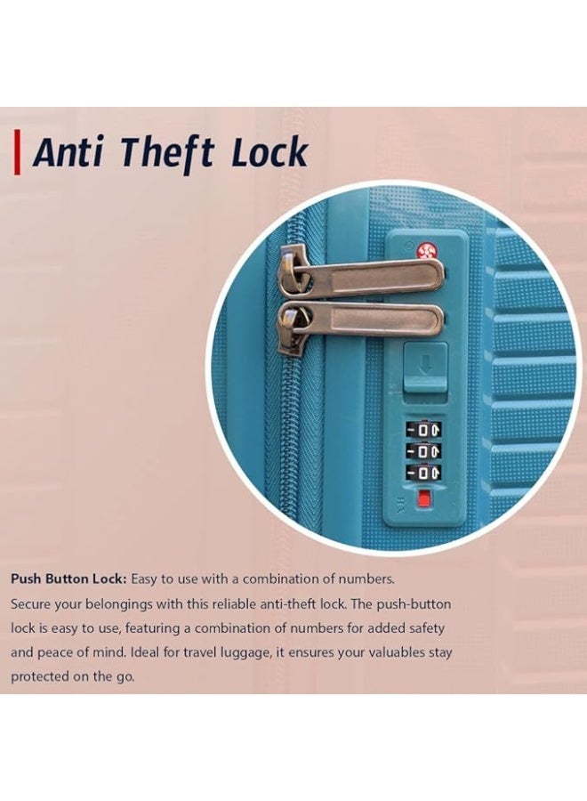 Hard Shell Polypropylene Luggage 3 Pieces Set 20 24 28 Inch Lightweight Suitcases with Combination Lock Double Wheels - Image 4