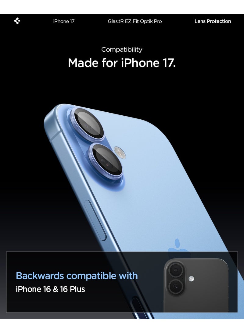 Spigen حامي عدسة الكاميرا [عبوة 2] لجهاز آيفون 17 | آيفون 16 بلس | آيفون 16 GLAStR EZ-Fit Optik Pro - أزرق - Image 2