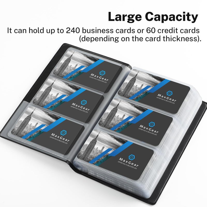 MaxGear Business Card Organizer, 240 Cards Book Portable Business Card Holder for Men & Women, Professional PU Credit Cards Binder File Storage, Black - Image 5