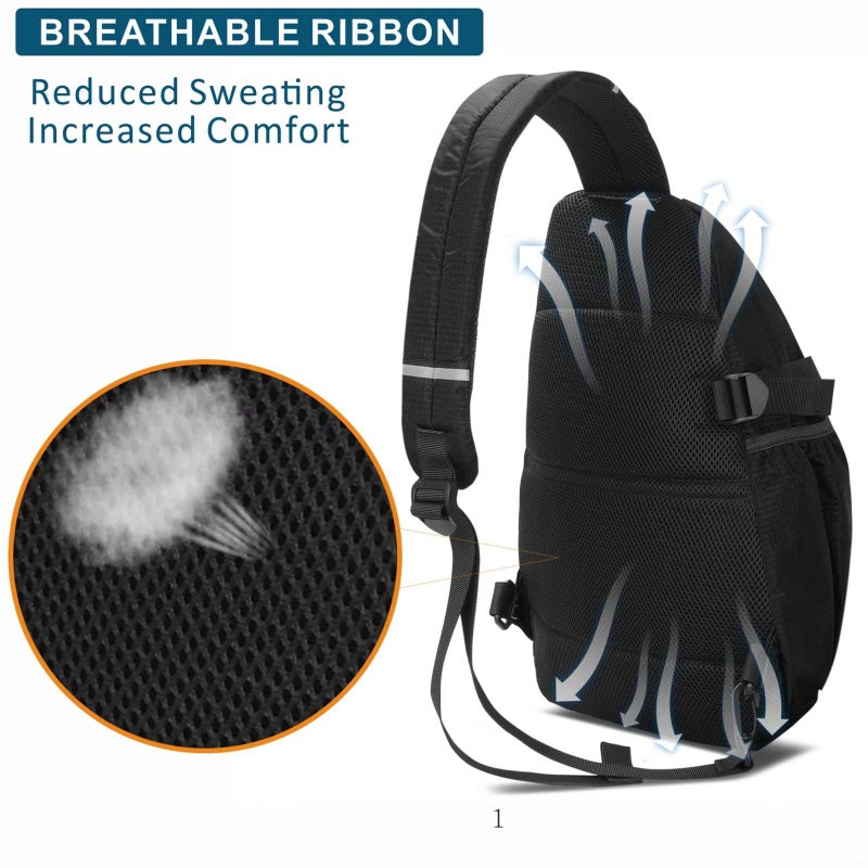 TITECOUGO Black Sports Men 1 Sling Backpack Breathable Lightweight Chest Bag Leather Shoulder Bags Packs Day Pack Daypack Cross Body Crossbody for Women Men Waterproof Hiking Travel Bag - Image 4