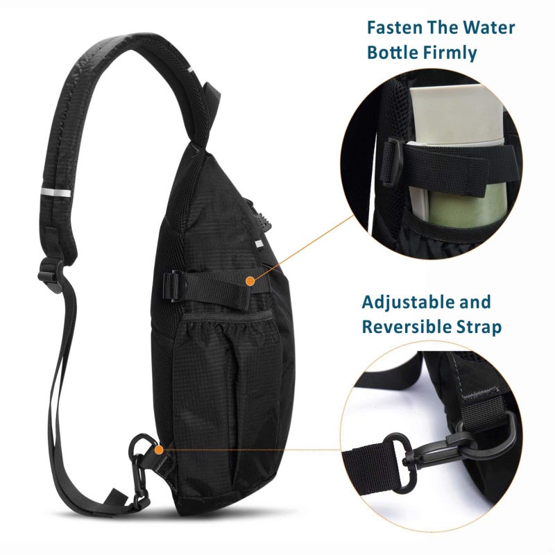 TITECOUGO Black Sports Men 1 Sling Backpack Breathable Lightweight Chest Bag Leather Shoulder Bags Packs Day Pack Daypack Cross Body Crossbody for Women Men Waterproof Hiking Travel Bag - Image 5
