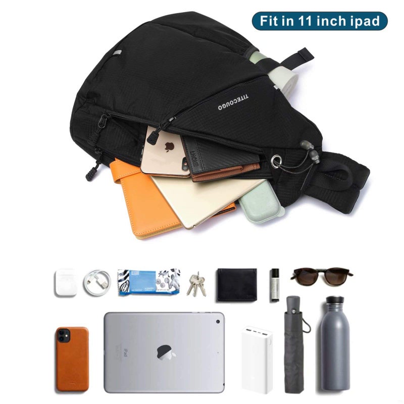 TITECOUGO Black Sports Men 1 Sling Backpack Breathable Lightweight Chest Bag Leather Shoulder Bags Packs Day Pack Daypack Cross Body Crossbody for Women Men Waterproof Hiking Travel Bag - Image 3