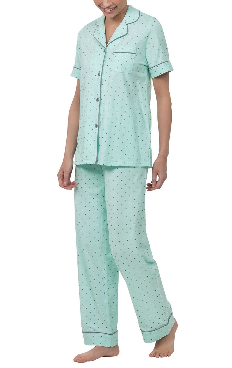 PajamaGram Womens PJ Sets Womens Cotton Pajamas Set Mint Polka Dot MD
