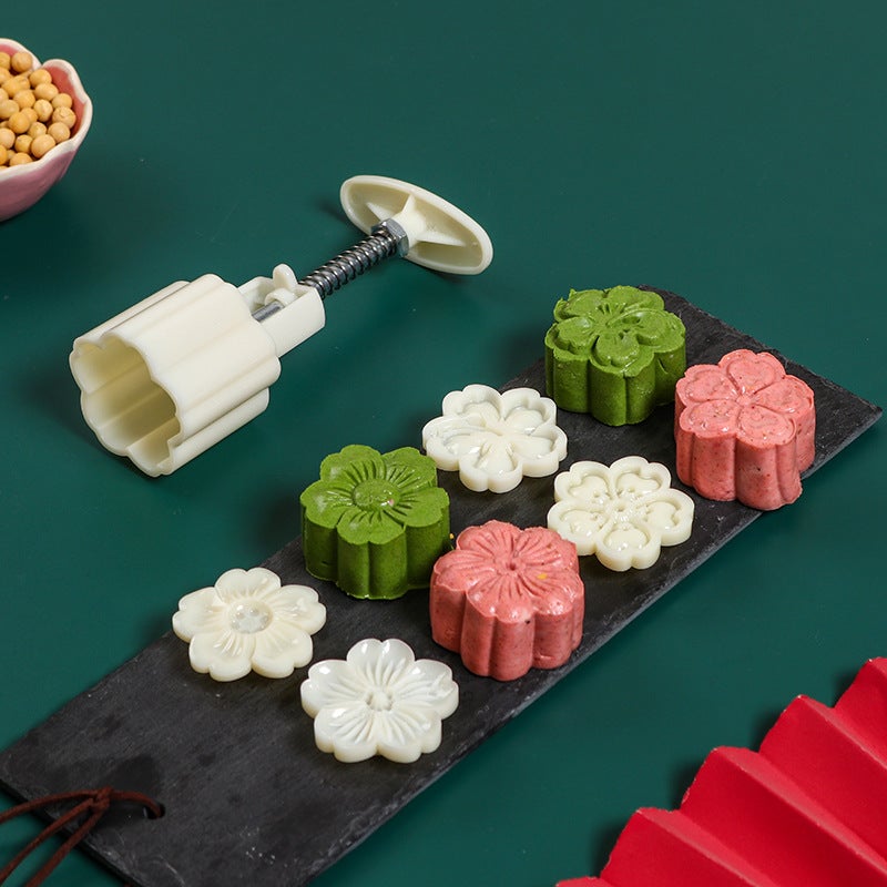 Hand-Pressed Mooncake Mold Household Mung Bean Cake Model Printing Set Ice Skin Flow Heart Guofeng Mooncake Mold - Image 4